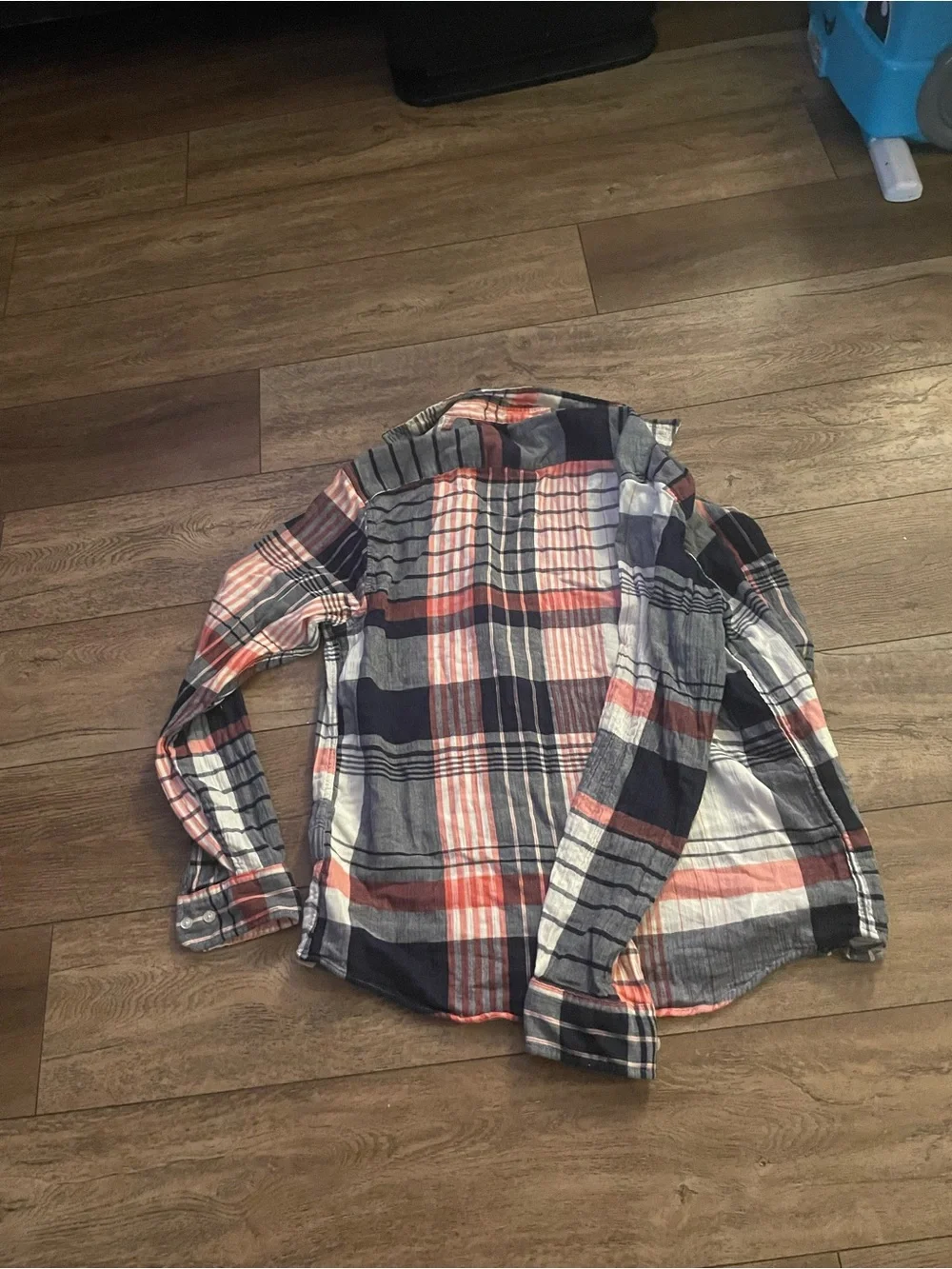 Banana Republic Navy, White & Coral Plaid Long Sleeve Shirt
